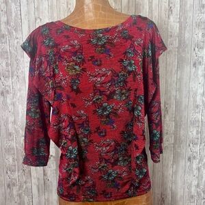 Free People Dock Street Red Floral Long-Sleeve Ruffled Blouse Small